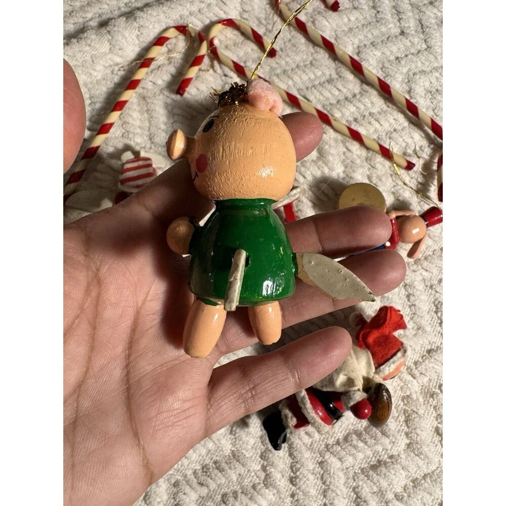 12 Vtg Tiny Painted Wooden santa pig Folk Art Mix